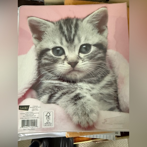 Pink cat Office Binder for Stylish Organization with 1” rings - Picture 2 of 4